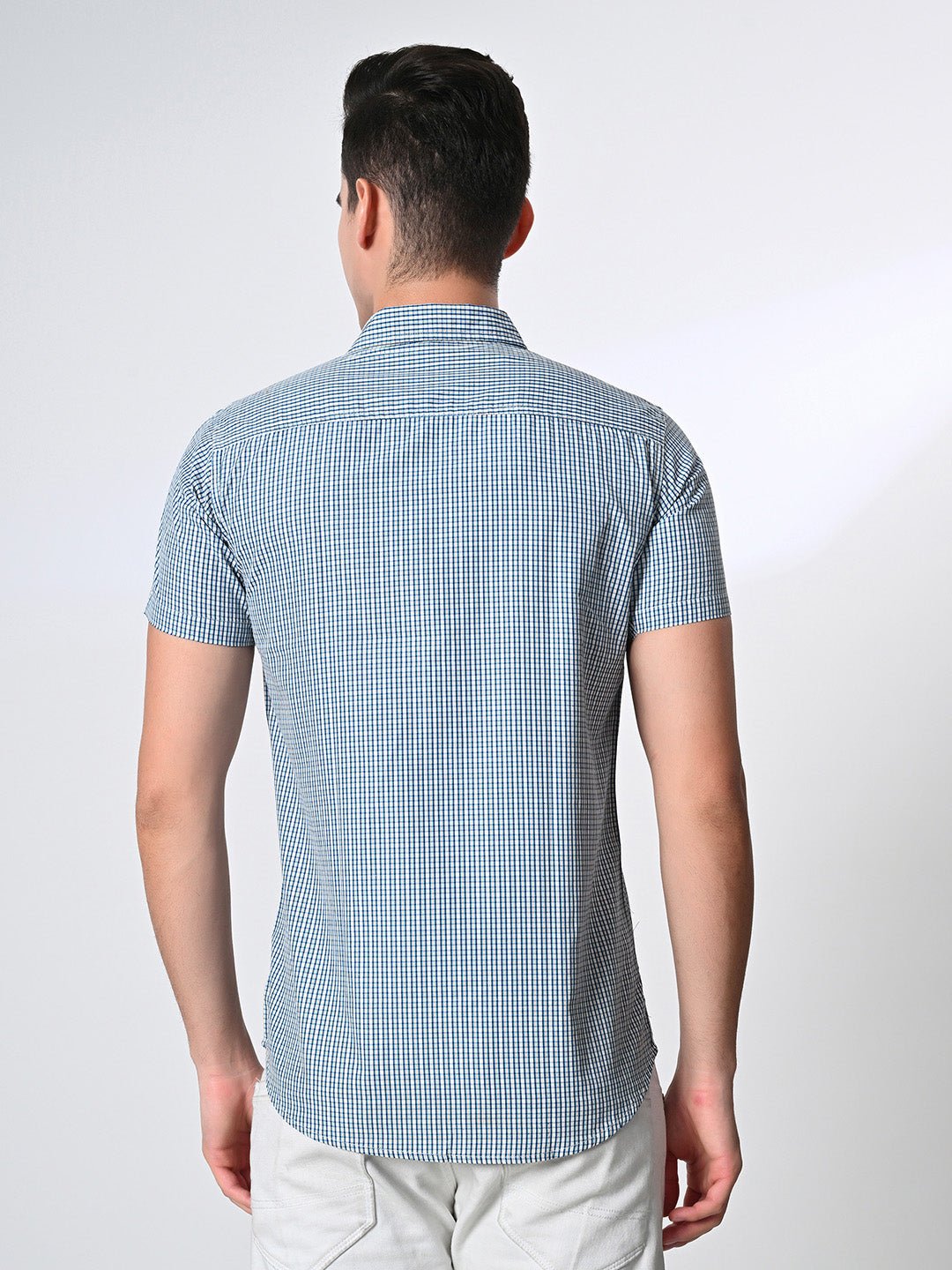 Men's Green PV Half Sleeves Checks Shirt - RueCollections