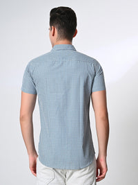 Thumbnail for Men's Green PV Half Sleeves Checks Shirt - RueCollections