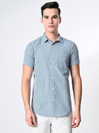 Thumbnail for Men's Green PV Half Sleeves Checks Shirt - RueCollections