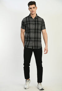 Thumbnail for Men's Half Sleeves Black Flannel Shirt - RueCollections