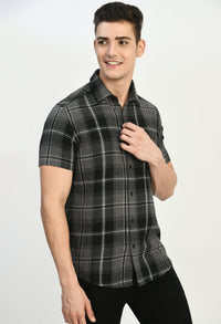 Thumbnail for Men's Half Sleeves Black Flannel Shirt - RueCollections