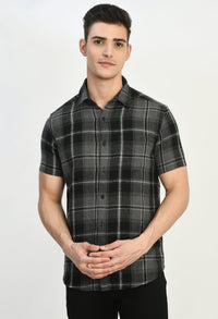 Thumbnail for Men's Half Sleeves Black Flannel Shirt - RueCollections