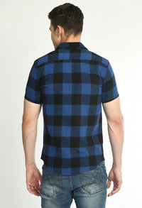 Thumbnail for Men's Half Sleeves Blue Flannel Shirt - RueCollections