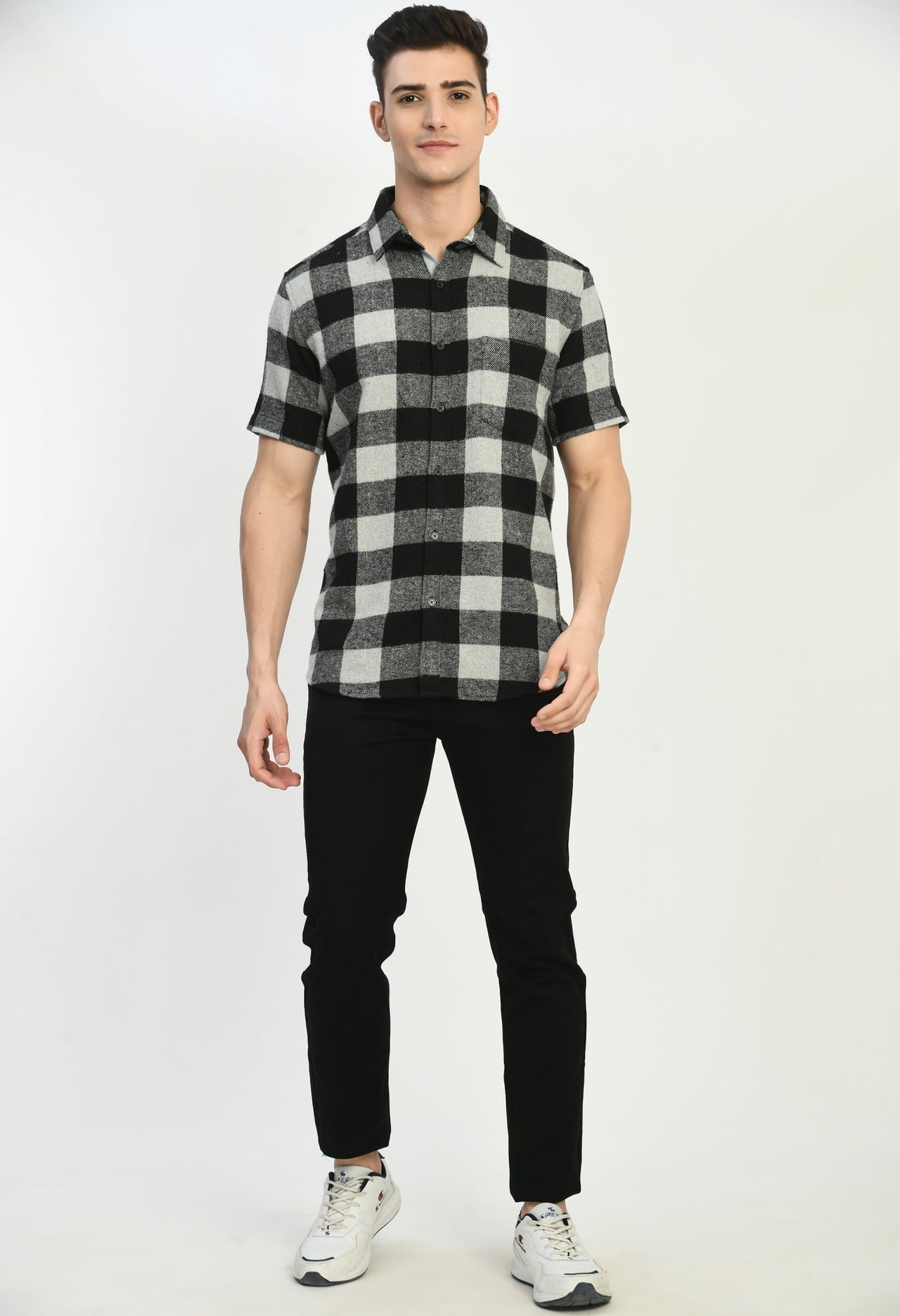 Men's Half Sleeves Checks Flannel Shirt - RueCollections