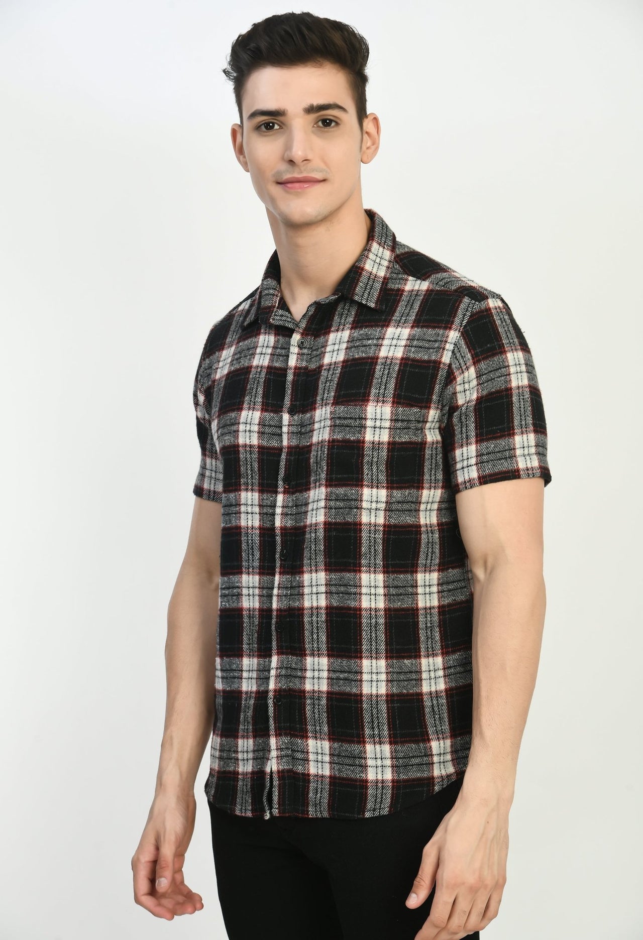 Men's Half Sleeves R&B Flannel Shirt - RueCollections