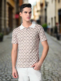 Thumbnail for Men's Knitted Printed Polo T-shirt - RueCollections