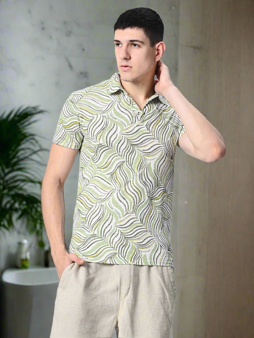 Men's Knitted Printed Polo T-shirt - RueCollections