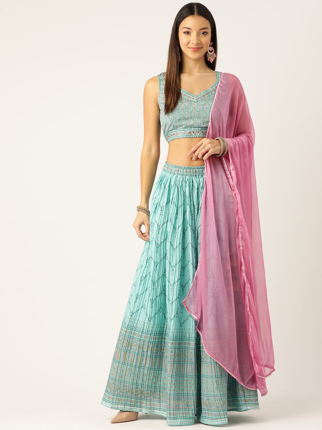 Mirror Work Ready to Wear Lehenga & Blouse With Dupatta - RueCollections