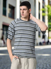 Thumbnail for Multi Color Stripes Round Neck T-shirt - RueCollections