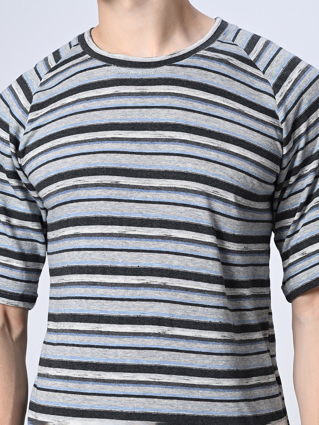 Multi Color Stripes Round Neck T-shirt - RueCollections