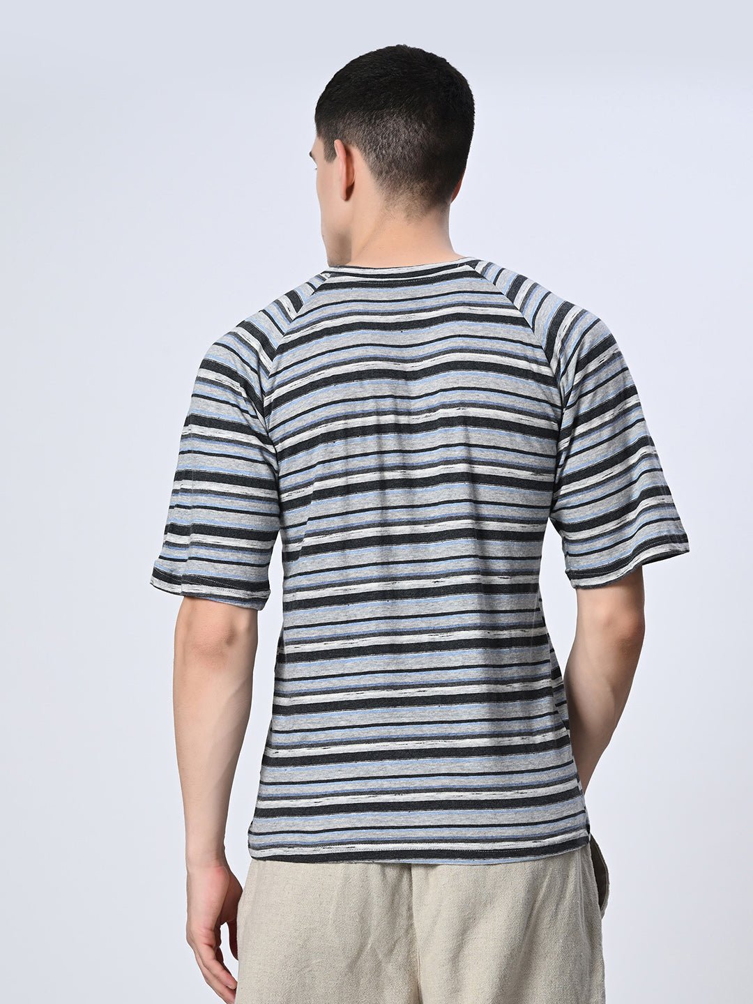 Multi Color Stripes Round Neck T-shirt - RueCollections