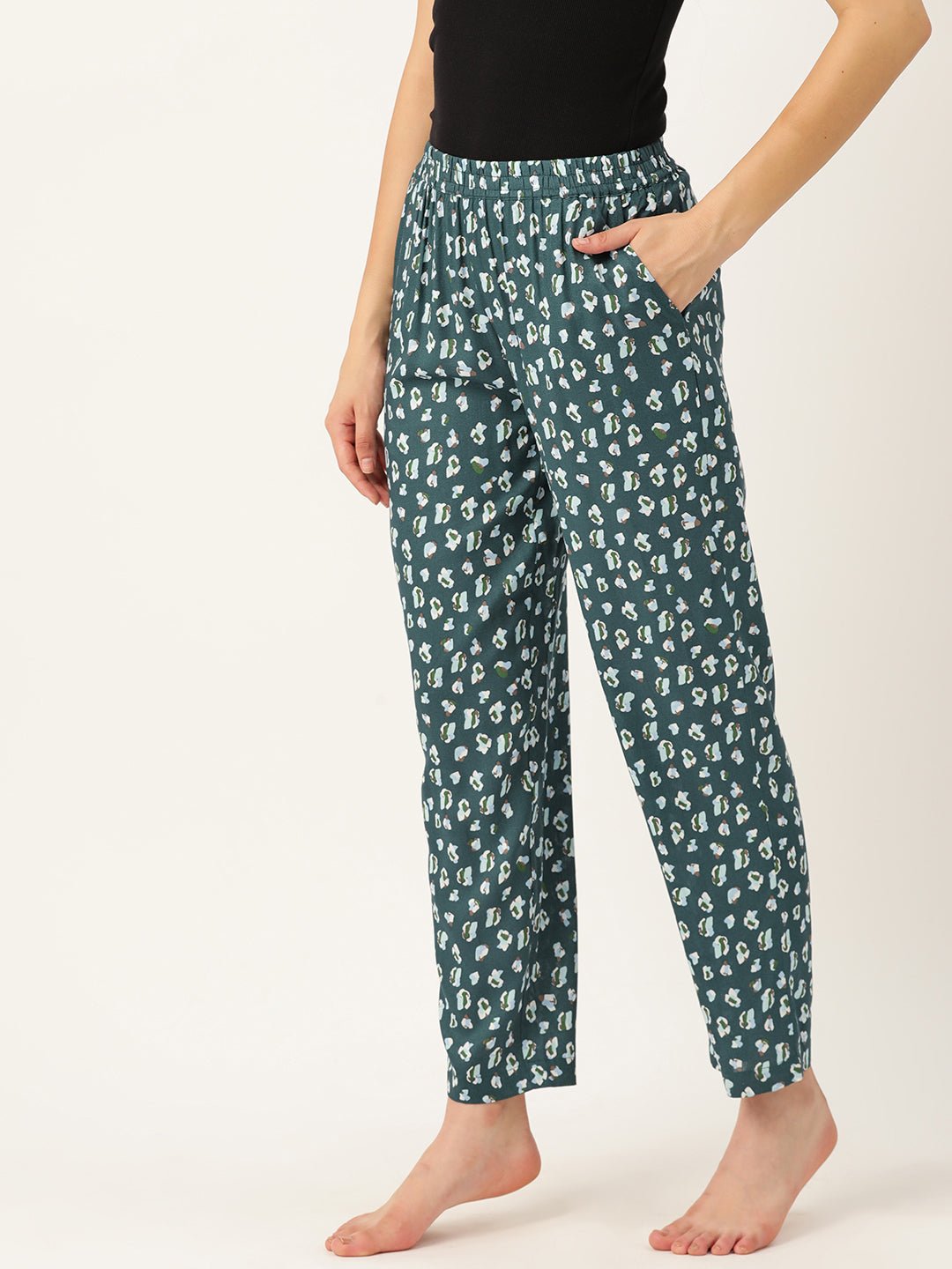 Multicolored Women Pure Cotton Printed Lounge Pants - RueCollections