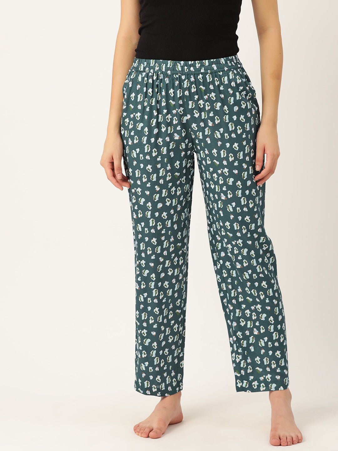 Multicolored Women Pure Cotton Printed Lounge Pants - RueCollections