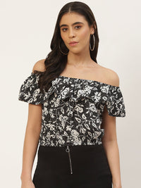 Thumbnail for Multicoloured Floral Print Off - Shoulder Ruffles Crepe Bardot Top - RueCollections