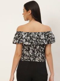 Thumbnail for Multicoloured Floral Print Off - Shoulder Ruffles Crepe Bardot Top - RueCollections