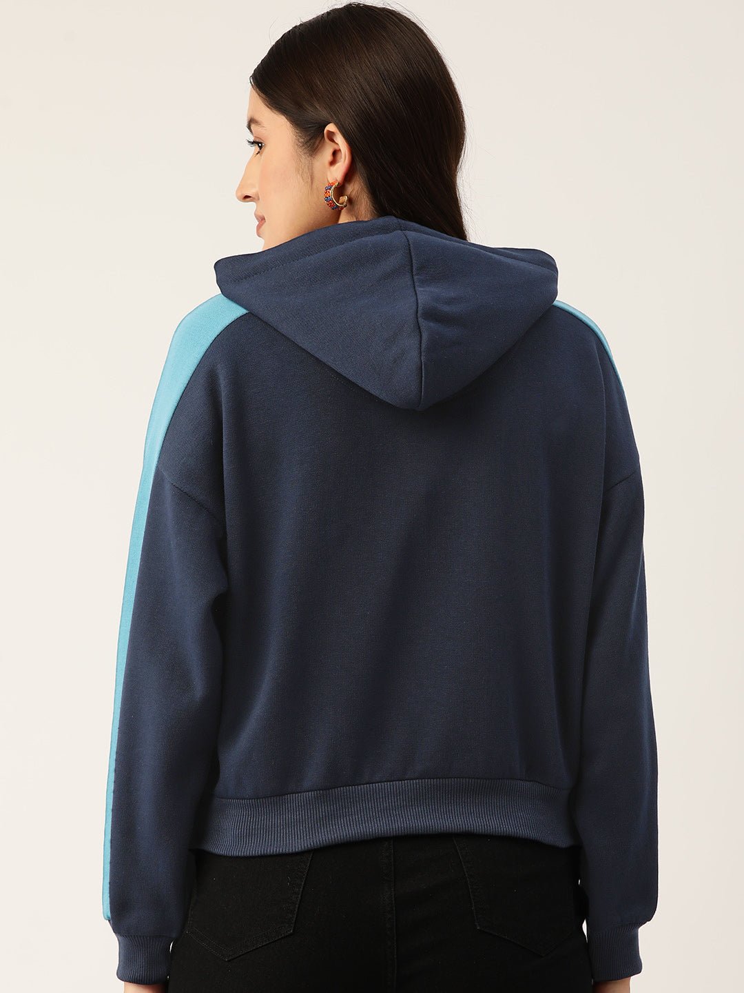 Navy Blue Striped Fleece Hooded Sweatshirt - RueCollections