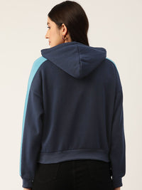 Thumbnail for Navy Blue Striped Fleece Hooded Sweatshirt - RueCollections