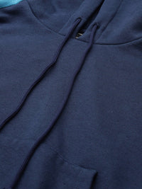 Thumbnail for Navy Blue Striped Fleece Hooded Sweatshirt - RueCollections