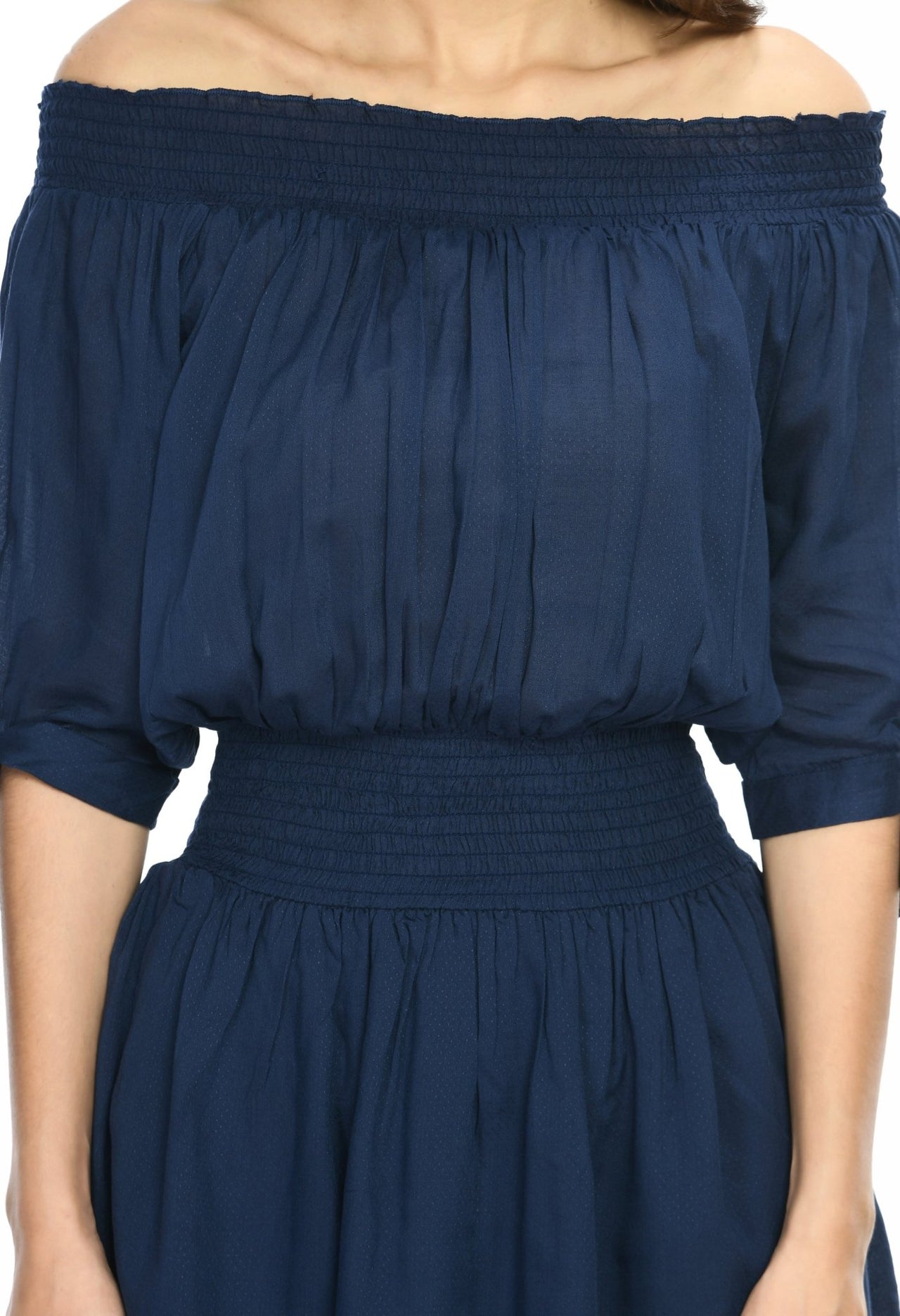 Navy Off Shoulder Tiered Dress - RueCollections