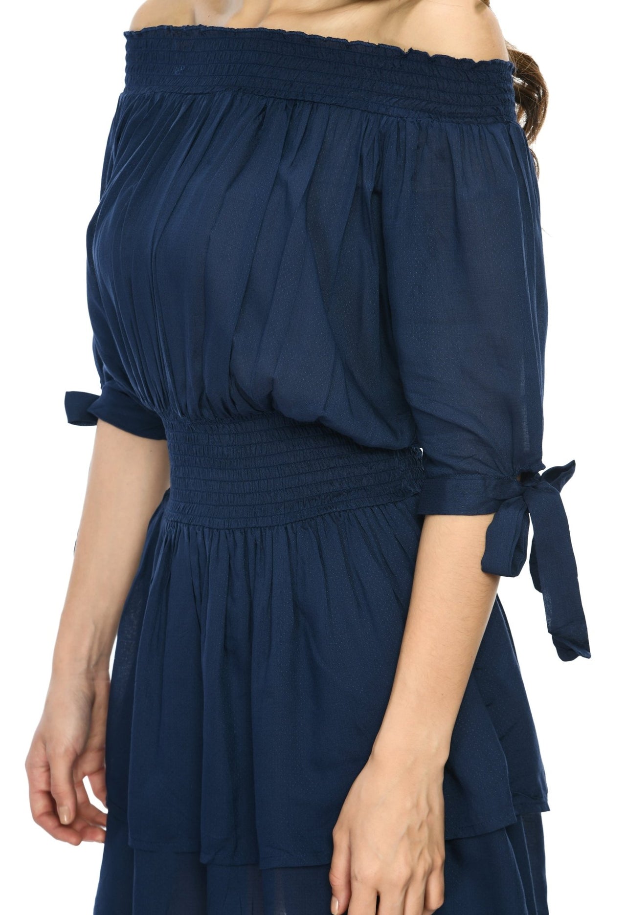 Navy Off Shoulder Tiered Dress - RueCollections