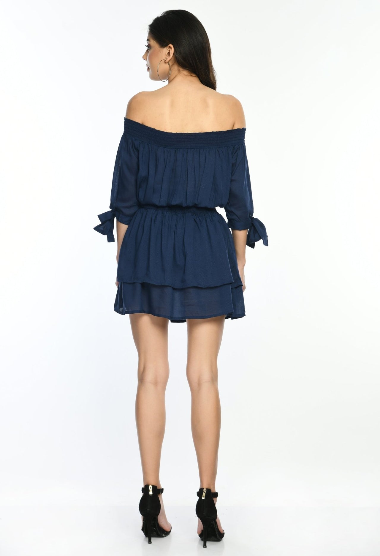 Navy Off Shoulder Tiered Dress - RueCollections