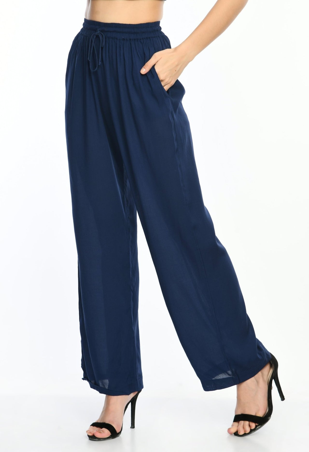 Navy Viscose Trousers - RueCollections