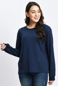 Thumbnail for Navy Waffle Unisex Basic Full Sleeves T-shirt - RueCollections