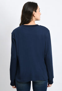 Thumbnail for Navy Waffle Unisex Basic Full Sleeves T-shirt - RueCollections