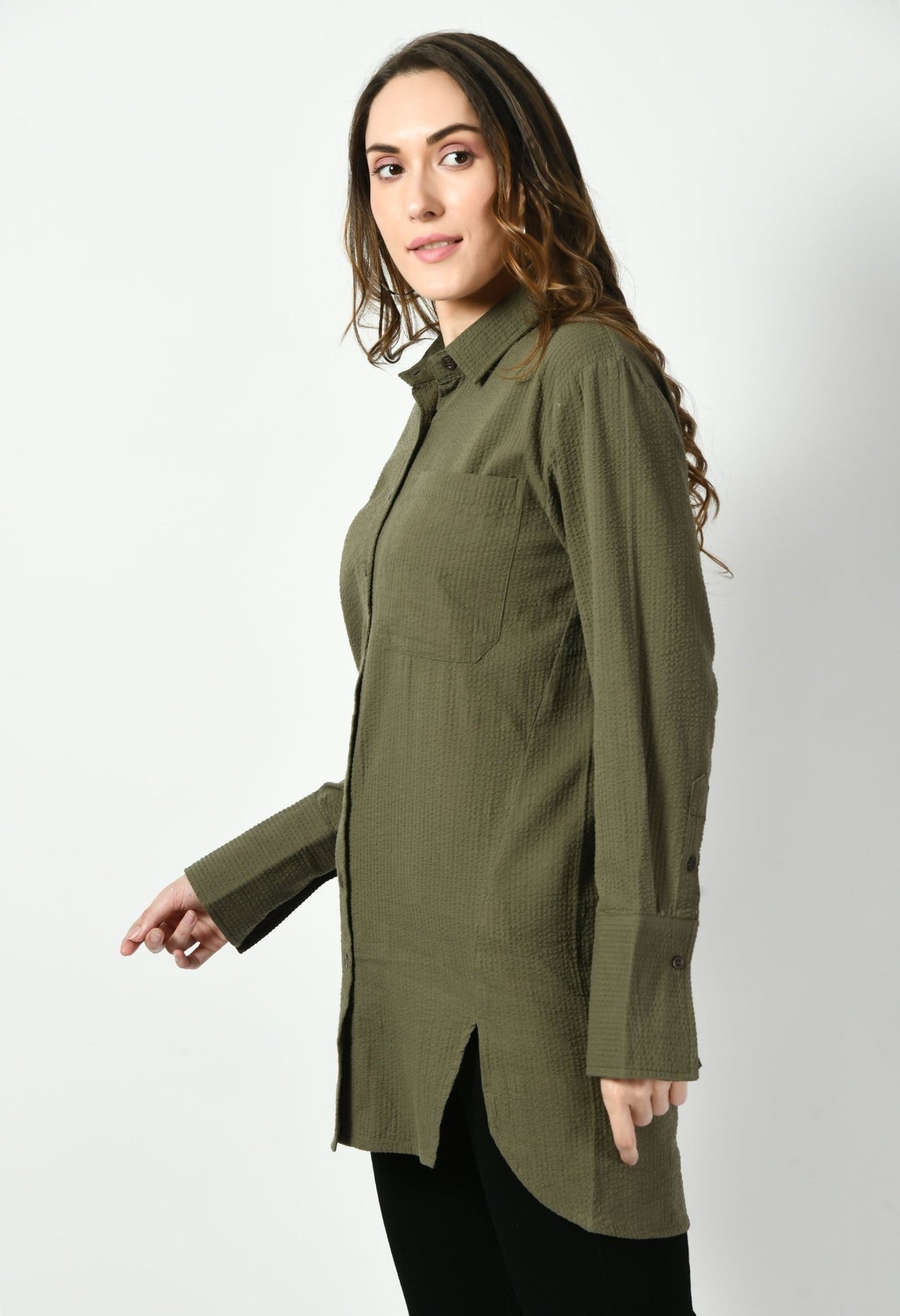 Olive long Shirt - RueCollections