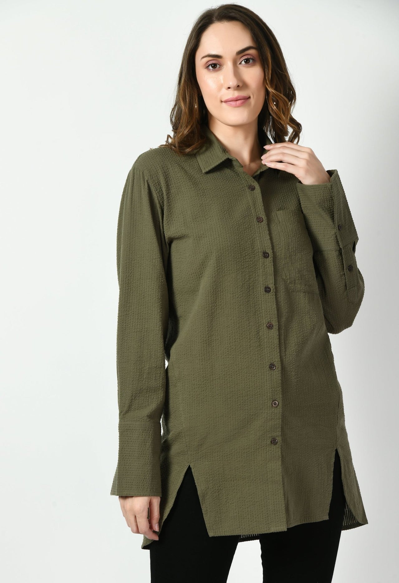 Olive long Shirt - RueCollections