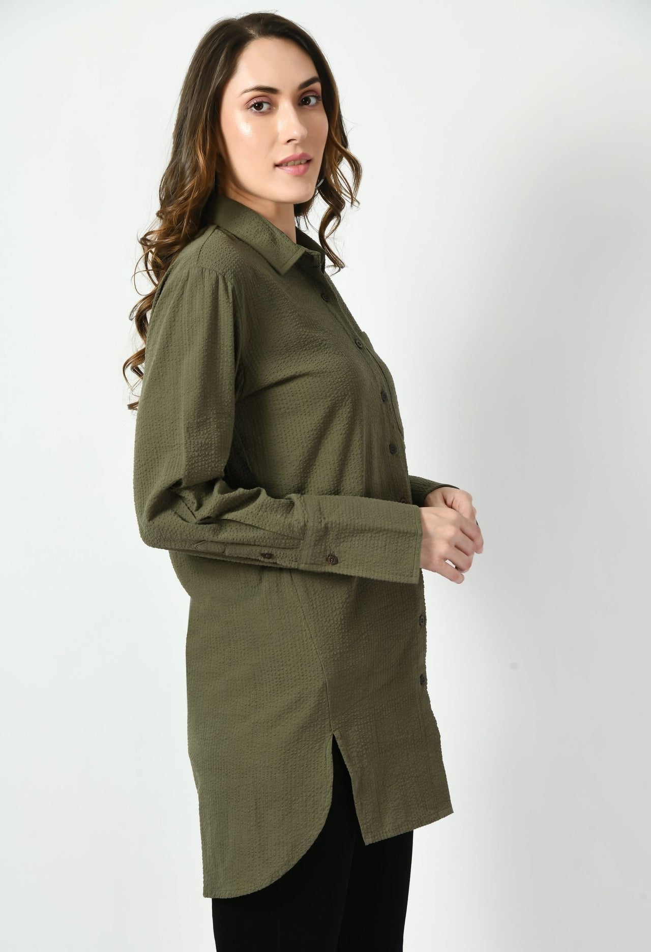 Olive long Shirt - RueCollections