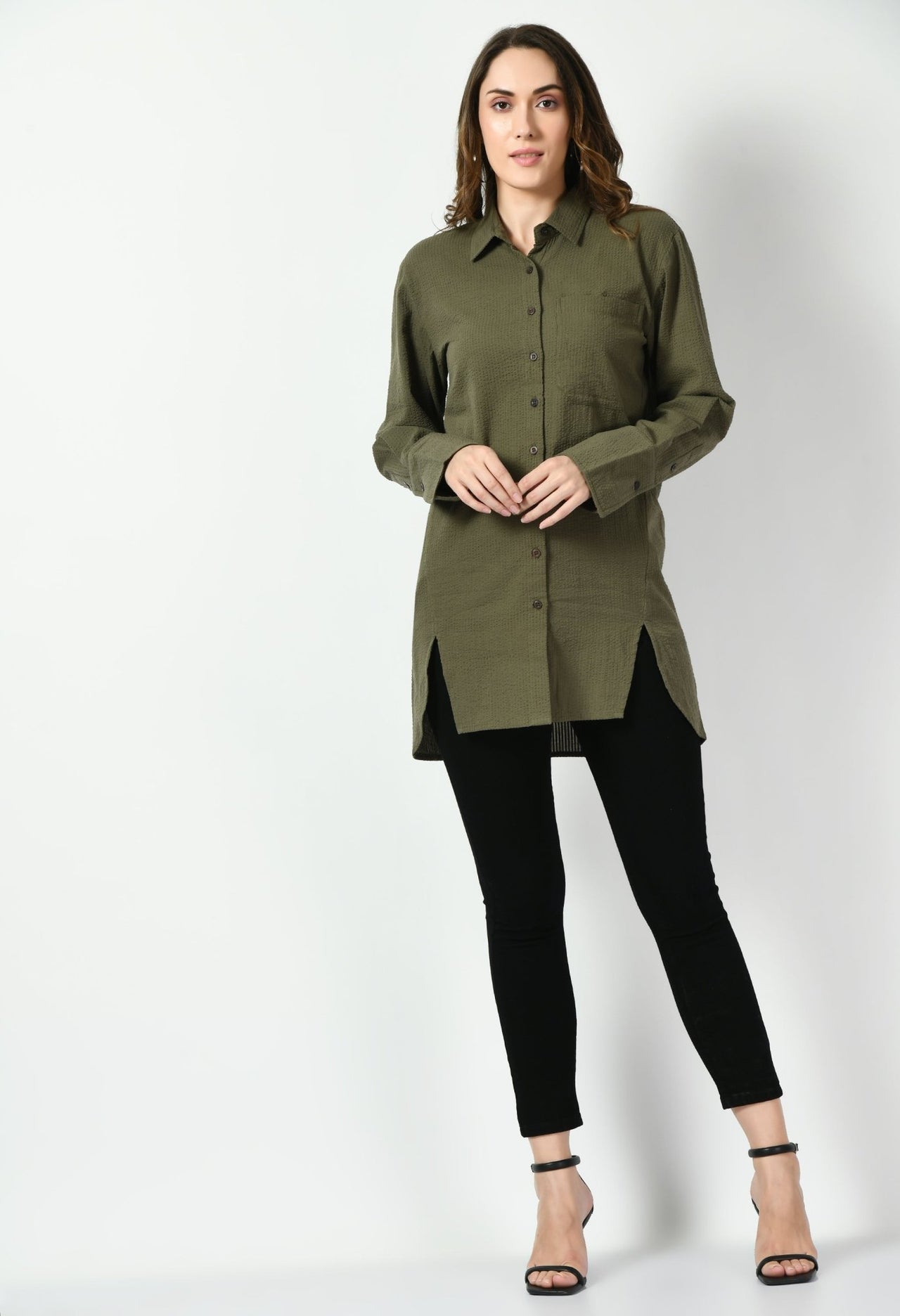 Olive long Shirt - RueCollections