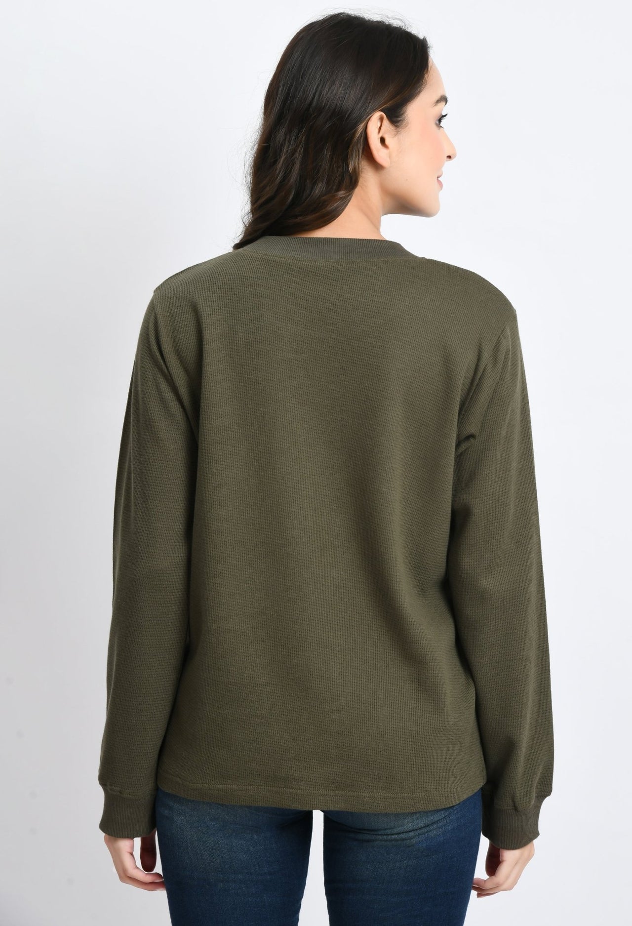 Olive Waffle Unisex Basic Full Sleeves T-shirt - RueCollections