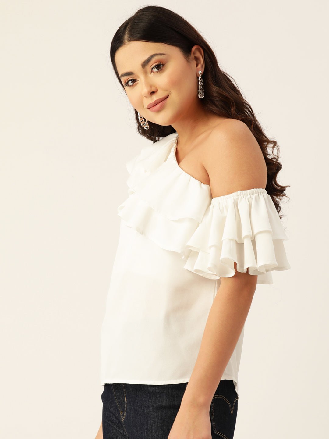 One Shoulder Ruffles Georgette Top - RueCollections