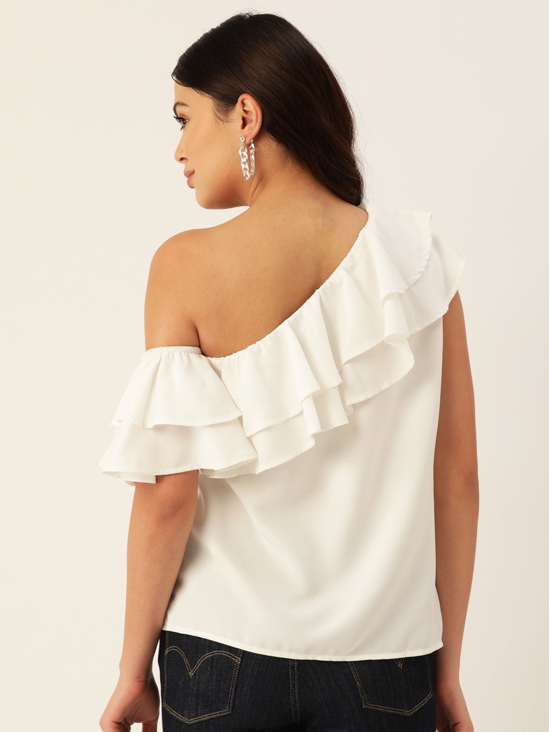 One Shoulder Ruffles Georgette Top - RueCollections