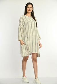 Thumbnail for Oversized Cotton Striped Dress With Side Pockets - RueCollections