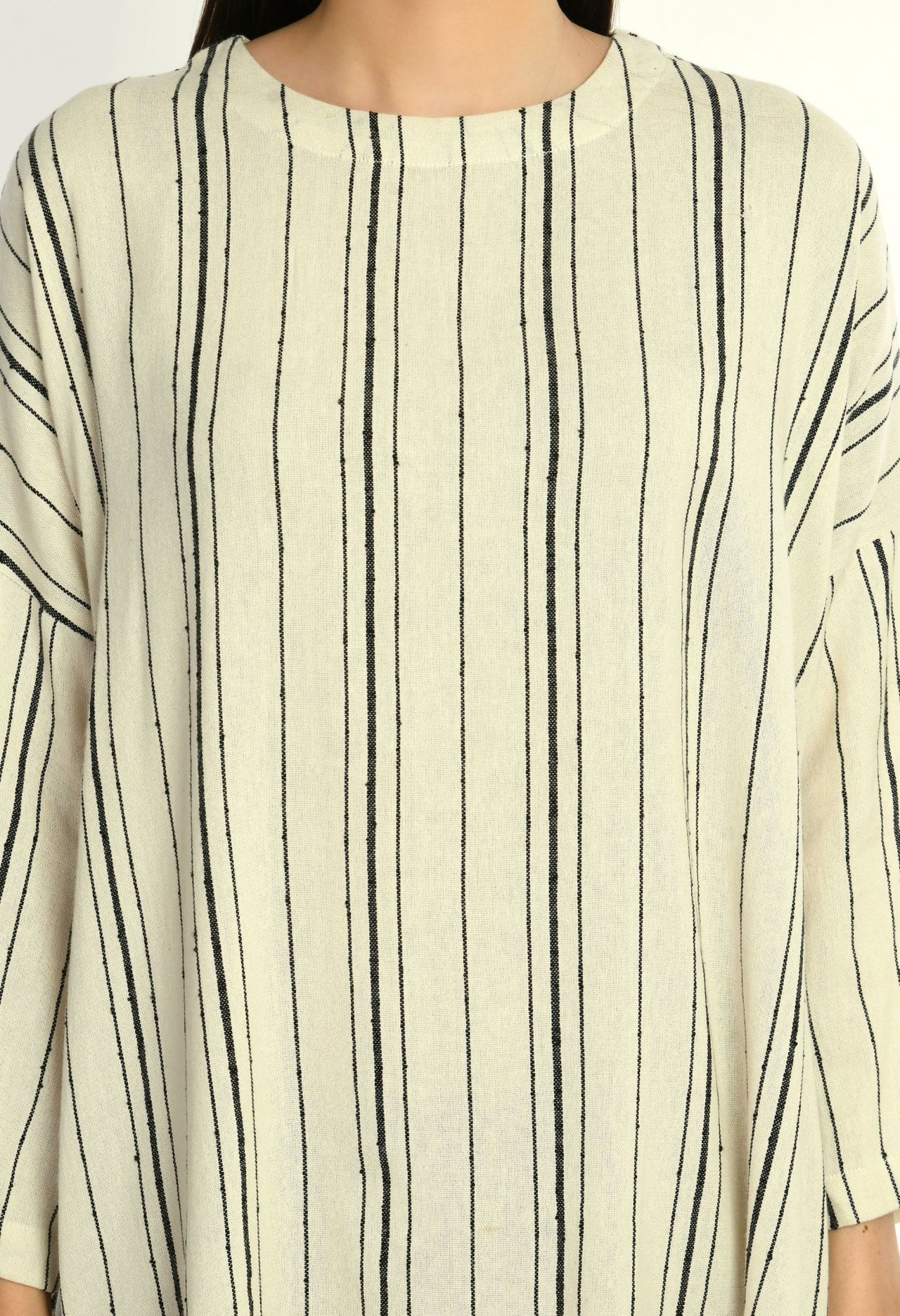 Oversized Cotton Striped Dress With Side Pockets - RueCollections