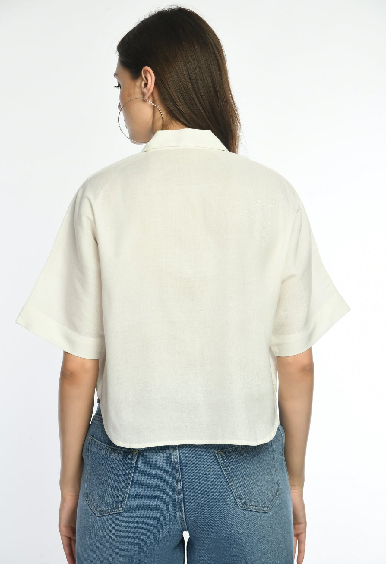 Oversized Cropped Shirt With Pockets - RueCollections