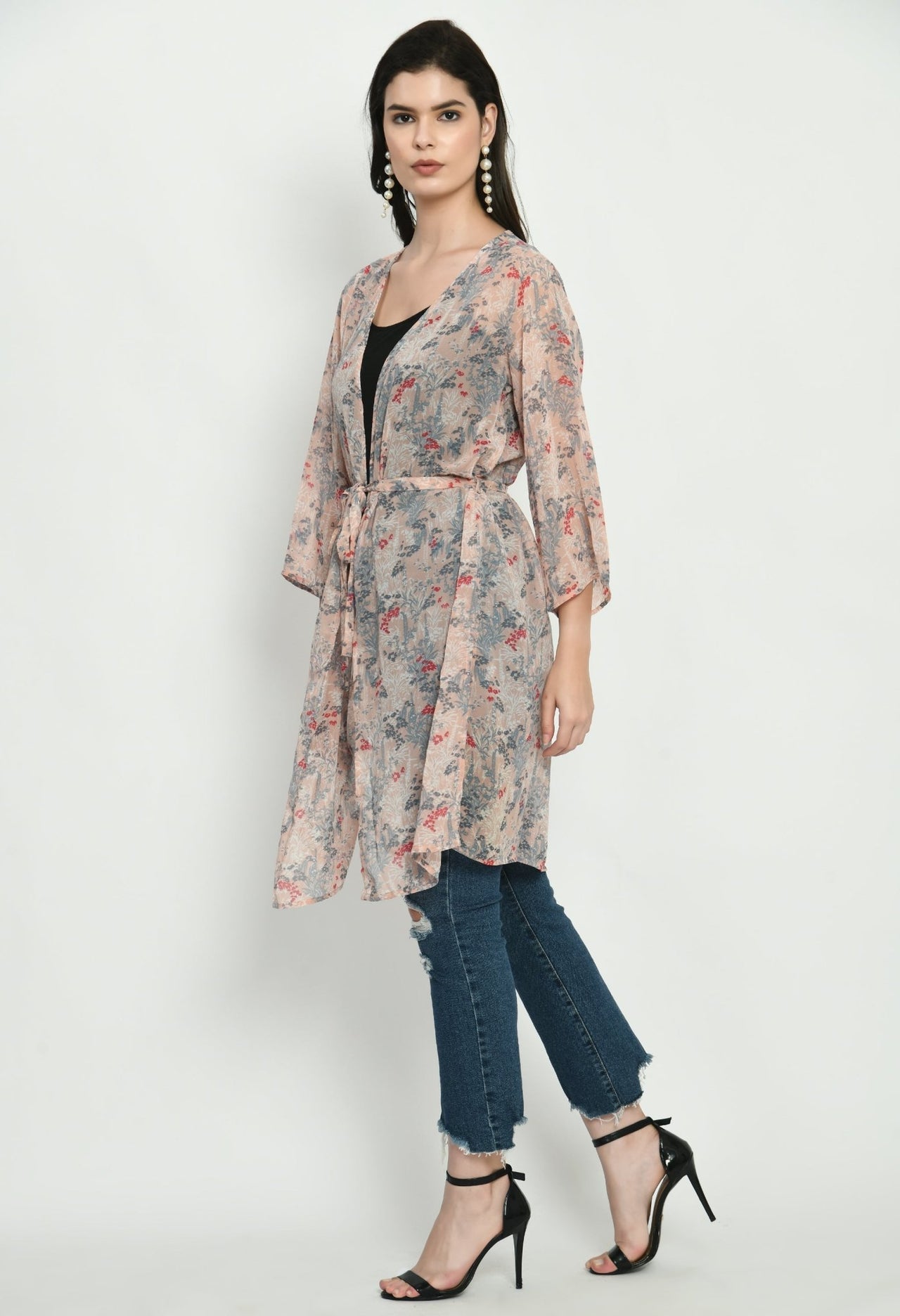 Peach Georgette Kimono - RueCollections