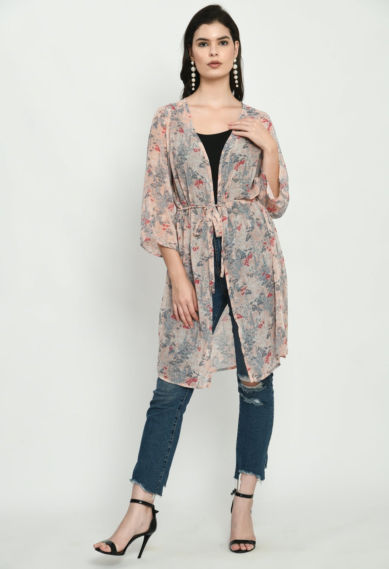 Peach Georgette Kimono - RueCollections