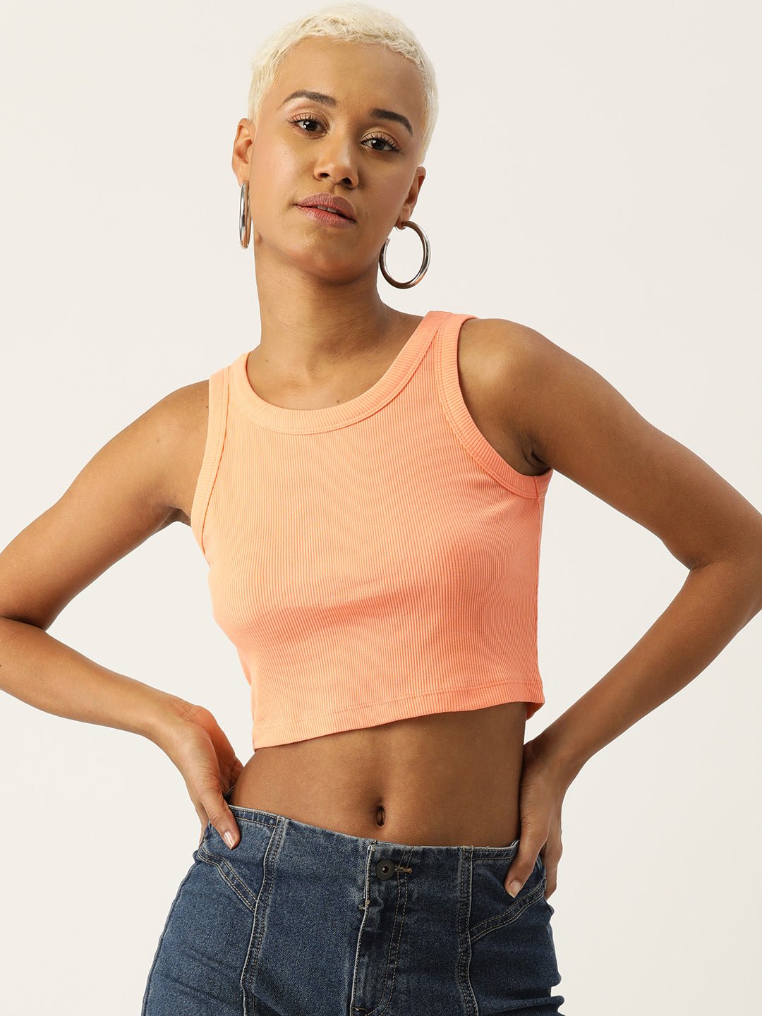 Peach Sleeveless Crop Top - RueCollections