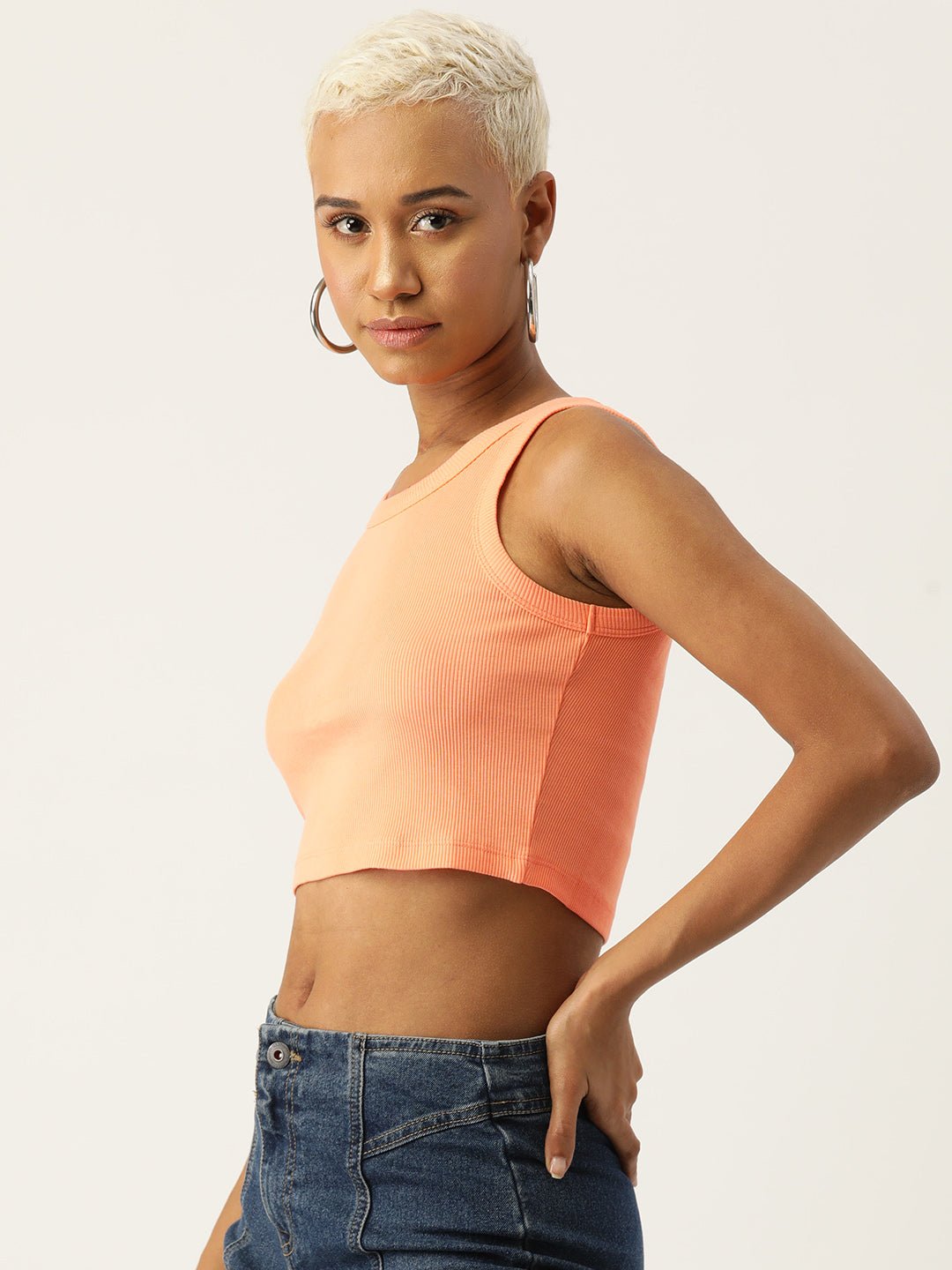 Peach Sleeveless Crop Top - RueCollections