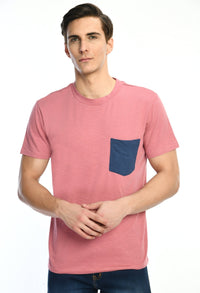 Thumbnail for Pink Cotton T-shirt with Contrast Pocket - RueCollections