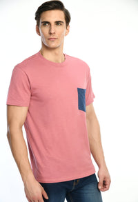 Thumbnail for Pink Cotton T-shirt with Contrast Pocket - RueCollections