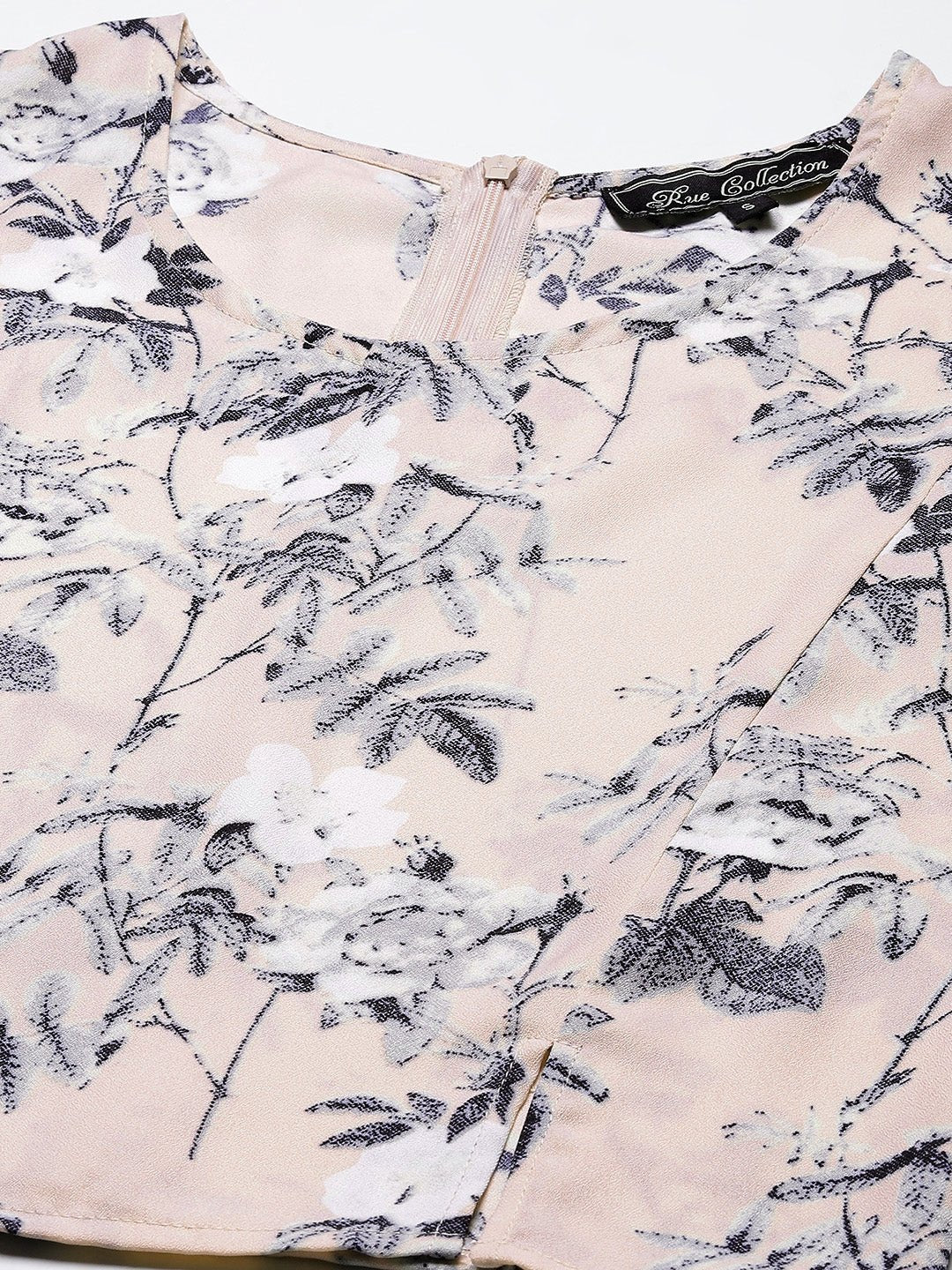 Pink & Grey Floral Print Crepe Crop Top - RueCollections