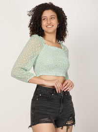 Thumbnail for Polka Dot Smocked Cotton Blouson Crop Top - RueCollections