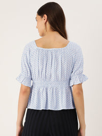 Thumbnail for Polka Dots Print Puff Sleeves Peplum Top - RueCollections