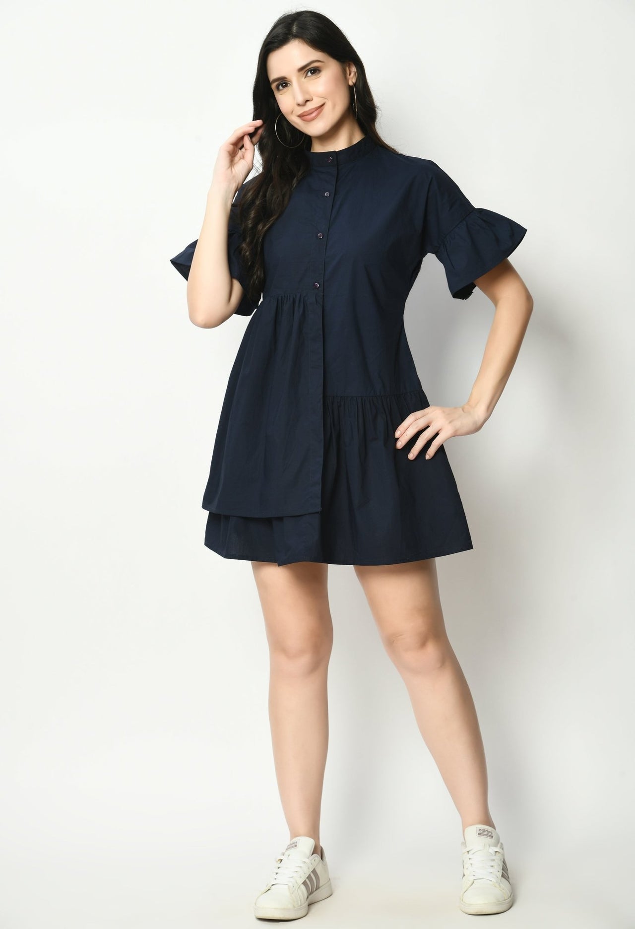 Poplin Layered Dress With Buttons - RueCollections