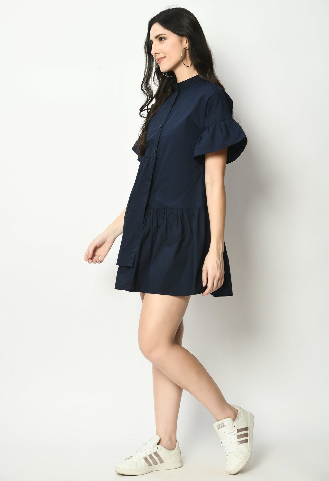 Poplin Layered Dress With Buttons - RueCollections