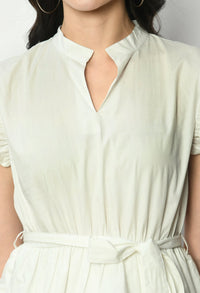 Thumbnail for Poplin Layered Dress With Short Ruffled Sleeves & Waist Belt - RueCollections